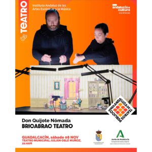 ¡Prepárate para vivir una aventura que Cervantes nunca imaginó! 🌪️📚 El 8 de noviembre en el Teatro Municipal Julián Oslé Muñoz de Guadalcacín (Plaza Artesanía, s/n, Guadalcacín. Cádiz), Don Quijote Nómada de bricAbrac Teatro llega con una propuesta teatral innovadora: títeres en vivo, cinema en directo y un Quijote que salta del libro al escenario para hacer reír, emocionar y sorprender a toda la familia. 🎭✨ Si crees que ya lo has visto todo sobre Don Quijote… ¡espera a verlo convertido en espectáculo visual único! #Guadalcacín #teatro #títeres #livecinema #teatrofamiliar #familiar #niños #cinemaendirecto #directo #bricAbracTeatro #DonQuijoteNómada #donquijote #cervantes #cultura #jerez #cadiz #andalucia #AgenciaAndaluzadeInstitucionesCulturales #AAIICC #AyuntamientodeGuadalcacín